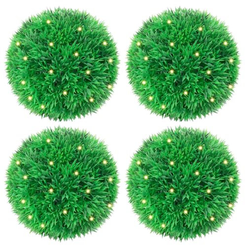 vidaXL Künstliche Buchsbaumkugeln mit LED-Leuchten 4 STK. Grün 12 cm, künstliche Buxuskugel, künstliche Buchsbaumkugel im Topf, künstliche Buchsbaumkugel mit Beleuchtung