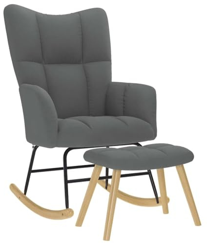 vidaXL Schaukelstuhl mit Fußhocker Dunkelgrau Stoff