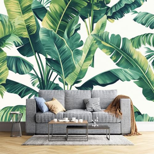 JEDTAKCT Papier Peint Panoramique Nature - Revêtement Mural Décoration Salon - Design Moderne - Feuilles De Bananier À L'Aquarelle - Jungle Tropicale Déco Nature Plantes Tableaux Muraux