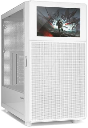 NOX XTREME PRODUCTS Hummer BIOS - Semitower ATX | M-ATX | ITX, anpassbares 8-LCD-Display, Frontblende aus Metallgewebe, Seitenblende aus gehärtetem Glas, Platz für 11 Lüfter, USB-C und 3.0, Weiß