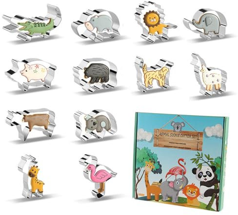 Belons 12 Stück Tiere Ausstechformen Set, Edelstahl Tiere Ausstecher Plätzchenformen für Keks Fondant Gebäck Glasur Tortendeko Kuchendeko DIY Backen