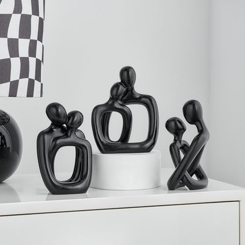 FJSPERM Schwarze Deko Paar Figuren, Abstrakte Dekoration für Wohnzimmer Schlafzimmer, Moderne Liebende Umarmen Skulpturen für Tisch Regal Bücherregal Deko, Hochzeitstag Geschenke für Paar