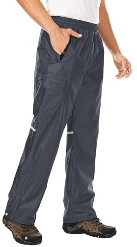 Men's Rain Pants Waterproof Over Pants with Zipper Pocket, Wind Proof Outdoor Cloth for Hiking, Fishing (US, Alpha, Small, Regular, Regular, Grey)