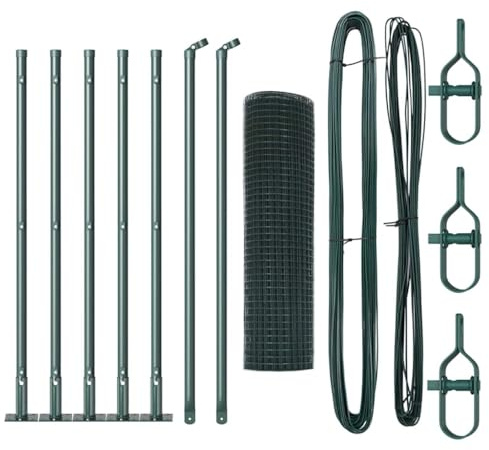 vidaXL Schweißdrahtzaun mit 7 Flanschpfosten Grün 0.4 X 10 m Langlebiges Metall Modernes Design für Gartenumzäunungen Grundstücksgrenzen