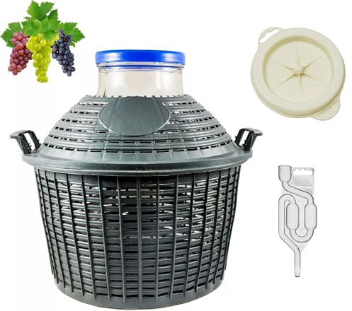 Glasballon Set +Gummikappe+ GÄRRÖHRCHEN Weinballon, Flasche, Glasflasche, Gallone, Gärbehälter, Glasgärballon, Gäreimer, Gärballon WEITHALSBALLON Ideal für Wein, Saft, Met & Most (5L)
