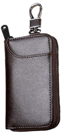 OUDQFCJ Etui Porte-Clé Cuir, Etuis de Voiture, Housse de Protection clé de Voiture, Porte-clés avec Crochet en métal Et Fermeture éclair, Pochette Porte Cles(Brun)