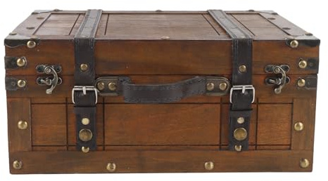 Pilipane Wooden Chest Portable Vintage Distressed Wood Storage Trunk Handbag Multifunctional Storage Box for Home Decor Photography Props Composite Wood Aluminum Alloy PU Leather (Large)