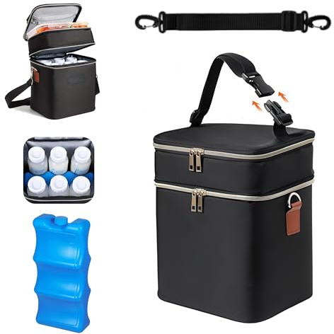 Breastmilk Cooler Bag Waterproof Oxford: Double Layer Baby Bottles Bag Insulated Small Cooler Lunch Bags with Ice Pack Fits 6 Bottles for Nursing & Working Mom