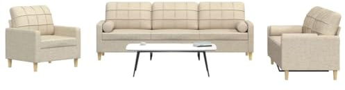 YuuSsea 3-TLG. Sofagarnitur Creme, Stoff, mit Dekokissen, Robuster Metallrahmen, Bequemes Sitzerlebnis, Modernes Design für Wohnzimmer, Loungemöbel