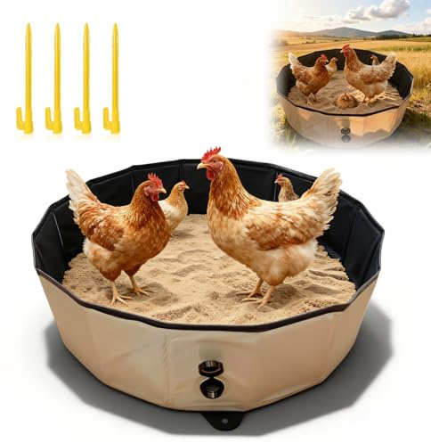 Wanne Hühner Sandbad, 80 × 20cm Staubbad für Hühner Faltbar Hühnerstaubbad Einstellbare Hühnersandbad Sandbadewanne mit 4 Erdankern Sandbad für Hühners Hühnerstall Zubehör (Grau)