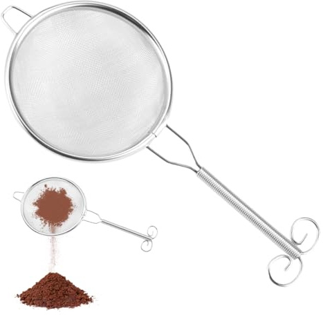 Feines Sieb Klein, Matcha Sieb Fein, Klein Küchensieb Siebe, Sehr Feines Netz, 7cm Durchmesser, Feinmaschig Edelstahl mit Griff, Ideal für Mehl, Saft, Kaffee, Puderzucker, Extrafeines Matcha Pulver