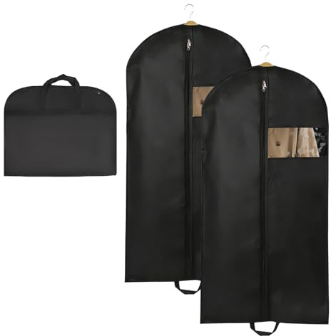 2 Stück Kleidersack 120 × 60cm, Kleidersäcke mit Reißverschluss und Griffen | Kleider-Schutzbezug mit durchsichtigem Sichtfenster Staubdichte Anzugtasche für Blazer und Hemden(Schwarz)