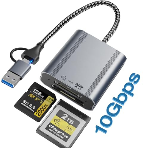 2-i-1 SD-Kortläsare och CFExpress-Kortläsare 10 Gbps USB 3.1 Gen2, Aluminium typ B CFExpress-Adapter, Kamera, Externt Minneskortläsare Stöder Windows/Mac OS/Linux/Android