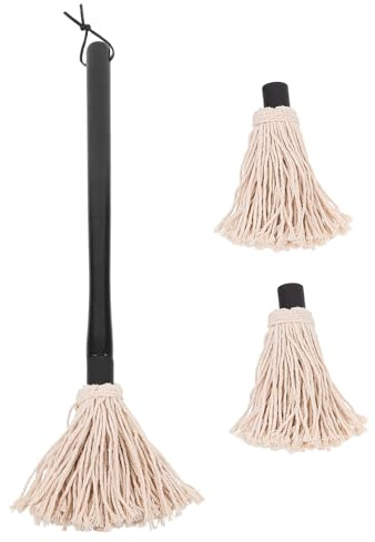 Veemoon Brosse à Badigeonner pour Barbecue Manche en Bois et 2 Têtes de Rechange, Pinceau à Huile Réutilisable, Serpillière à Sauce pour Grillades, Ustensile la Cuisine Style Aléatoire