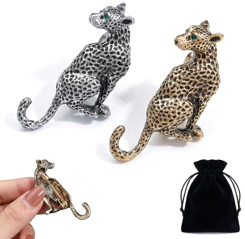 BAUCH 2 PCS Goldener Leopard Brosche,Damen- und personalisierte Vintage-Broschen,Kleiderzubehör Geburtstagsparty Schmuck