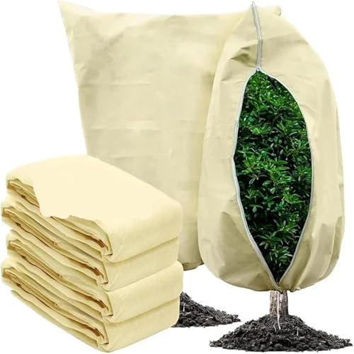 funda para plantas protector Cubierta protectora contra heladas for plantas, con cordón ajustable y cremallera. Mantas de tela for proteger arbustos árboles frutales exterior. Bolsa(Yellow,80X120cm)