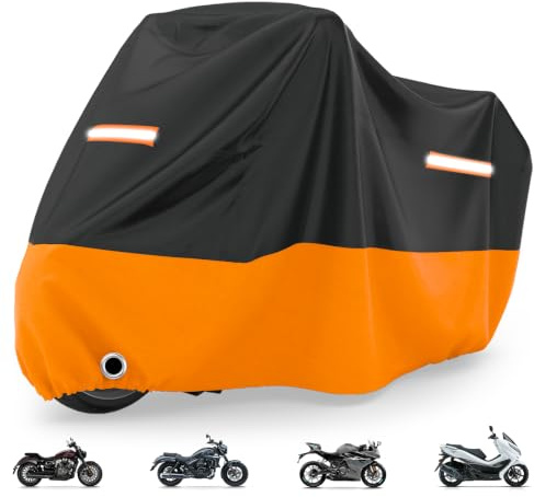 Favoto Coprimoto Impermeabile da Esterno – Protezione per Tutte le Stagioni contro Sole, Pioggia, Polvere e Neve, Strisce Riflettenti per la Visibilità Notturna, per Scooter e Moto fino a 218 cm