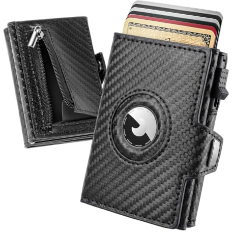 Jaxiyun Geldbörse Herren, Smart Wallet Herren Kompatibel mit Airtag Geldbeutel, RFID Kartenetui mit münzfach, Großraum-Portemonnaie mit Kartenauswurf, Schwarz