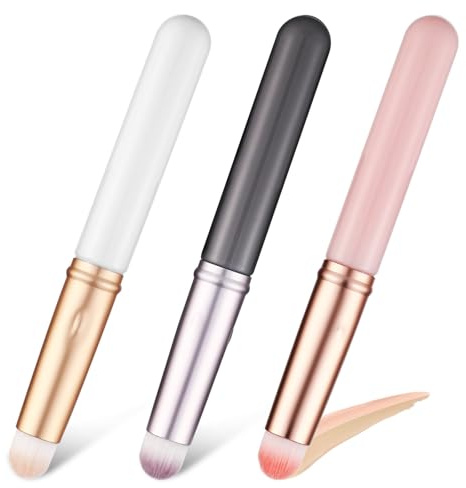 SHINEOFI Pincel Corrector con Tapa 3 Piezas, Brocha para Labios y Ojos de Fibra Sintética, Aplicador de Maquillaje Facial para Uso Diario