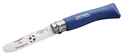 OPINEL Kindermesser, Buchenholz, blau, Fussballmotiv, mit Namensgravur