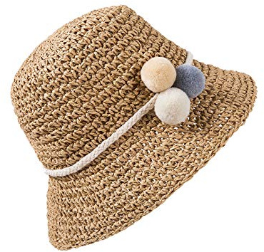 HONGXIN-SHOP Cappello di Paglia Bambini Cappelli Parasole di Paglia Pieghevole Cappello da Ragazza Sole Spiaggia Vacanza Cappellino Traspirante Outdoor, Cachi