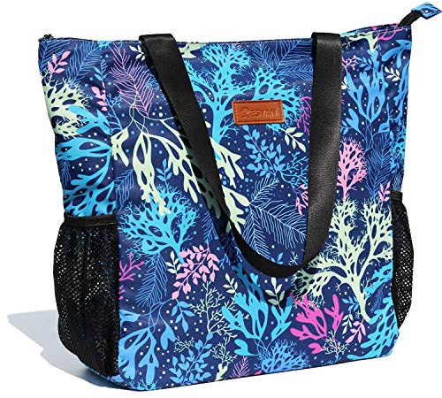 ESVAN Große Umhängetasche mit Blumenmuster, wasserdicht, für Fitnessstudio, Strand, Reisen, Alltag