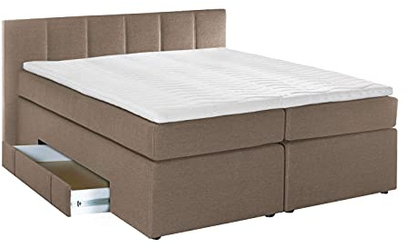 Furniture for Friends Doluna Boxspringbett Valina 180x200cm Beige/Grau H2/H3 Kopfteilhöhe 90 cm ideal für Dachschrägen + Bettkasten für Stauraum, 7-Zonen Taschenfederkern-Matratze inkl. Visko-Topper