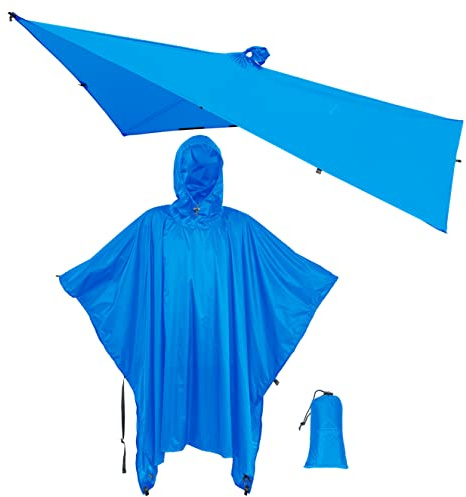 onewind Hooded Rain Poncho for Men and Women Versatile Survival Shelter Camping Gear Rain Coat Jacket Waterproof Breathable lightweight reusable, and packable for Backpacking and Cycling, Blue