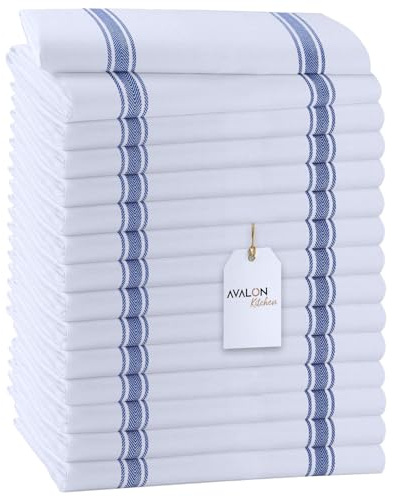 Avalon Kitchen Dish Towels Set (Value Pack of 15) Size 15x25 Inch, 100% Cotton Soft & Absorbent Kitchen Towels, Tea Towels, Reusable Cleaning Cloths for Household Cleaning (Blue)