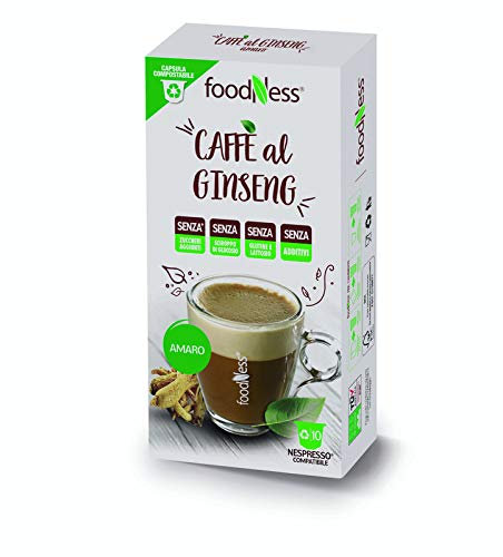 FoodNess - Capsula Caffè al ginseng amaro compatibile con sistema nespresso senza glutine, lattosio e zuccheri aggiunti(3 box Tot. 30 capsule)