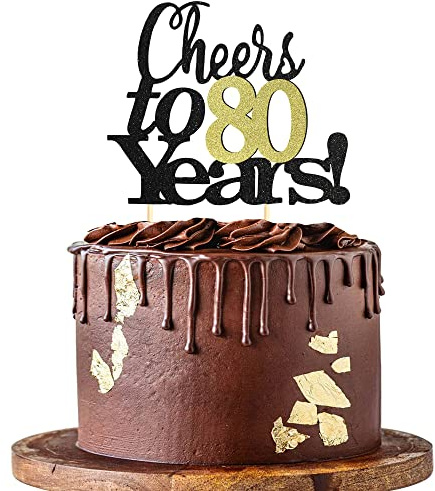 Sumerk Cheers to 80 Years Cake Topper 80th Birthday Cake Toppers Wedding Anniversary Party Decorations Supplies - 1 Pack