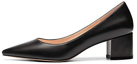 NobleOnly Femme Escarpins Doublure en Cuir Bloc Talons 5CM High Heels Noir Mates Chaussures EU 39