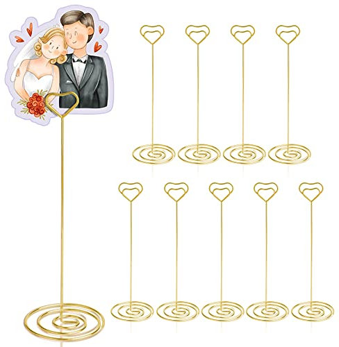 HomWanna Table Number Holders 10Pcs - 8.75 inch Heart Shaped Place Card Holder Tall Table Number Stands for Wedding Party Graduation Reception Restaurant Home Centerpiece Decoration Memo (Gold)