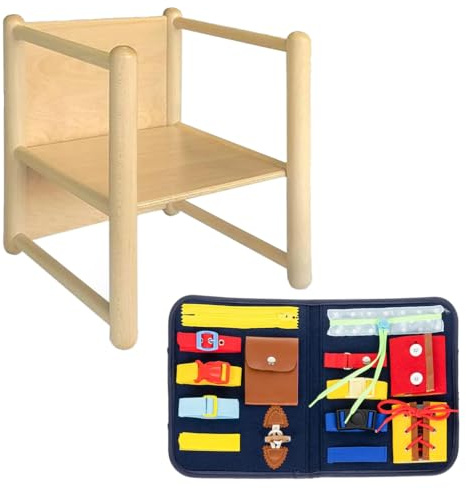 Sedia pluriuso Montessori in legno di faggio, per bambini da 1 a 3 anni - 3 in 1: sedia, tavolino o sgabello, made in Italy + Valigetta sensoriale in OMAGGIO!
