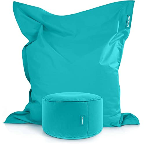 Green Bean 2er Set XXL Sitzsack inkl. Pouf fertig befüllt mit EPS-Perlen - Riesensitzsack 140x180 Liege-Kissen Bean-Bag Chair Loung Bodenkissen