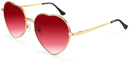 Dollger Herz Sonnenbrille Damen Herzförmige Sonnenbrille Vintage Thin Metallrahmen Love Rave Herzform Sonnenbrille UV400 Schutz