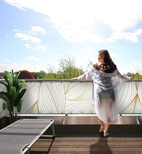 MyMaxxi Balkonbanner Sichtschutz - Gold hängende Blätter - Abdeckung für Terrasse Balkon - Windschutz Sonnenschutz Blickdicht - Balkonverkleidung wetterfest -