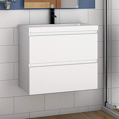Aica Sanitär Waschtisch mit Unterschrank 50 cm Badmöbel Set mit Waschbecken Mineralguss Gäste WC Weiß Matt