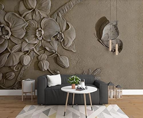 Papel Pintado Muro De Cemento Con Orquídeas Y Mariposas Fotomurales 3D Papel Tapiz Tv Fondo Pared Moderno Dormitorio Murales