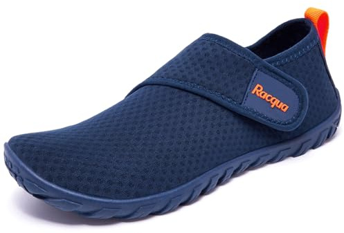 Racqua Wasserschuhe Strandschuhe Herren Schwimmschuhe Damen Badeschuhe Mit Klettverschluss Schwimmen Strandschuhe Frauen Barfuss Schnelltrocken Wasserschuhe Unisex Blau/Orange EU44