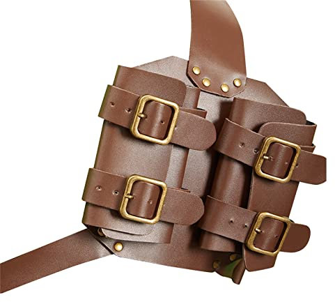 Syfunlv PU-Leder-Schwerttasche, Verstellbarer Doppelschwert Leder Frosch Rücken Gürtel, Rücken-Doppelschwert-Abdeckung,Halloween-Wikinger-Ritter-Krieger-Rüstung Cosplay Kostümzubehör (Braun)