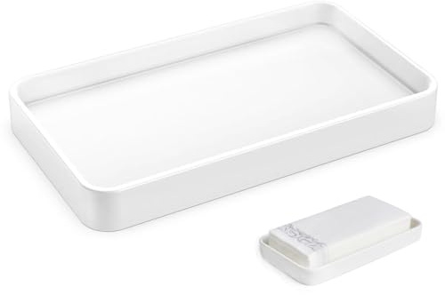 Gurygo 10 Bathroom Countertop and Vanity Tray - Kitchen Tray for Soap Bottles - Ceramic Vanity Tray for Bathroom Counter Organization - Kitchen Tray(White, Set/1)