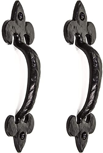 SISI UK Black Door Bows Pull Handles 7-Inch/175mm Fleur De LYS Pull Handles Sliding Barn Door Handle Retro Bow Shaped Garden Gate Garage Shed Cabinets Door Grab Handles Pack of 2.
