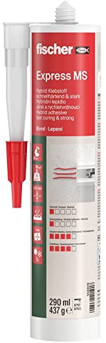 fischer Express MS, Klebstoff mit schnellem Kraftaufbau, für dauerhafte Klebeverbindungen mit hoher Endfestigkeit, 1K Hybrid-Polymer für viele Anwendungen & Untergründe, 290 ml, weiß