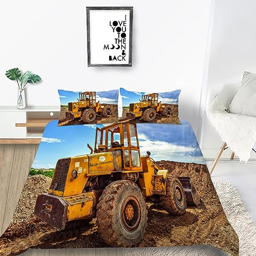 Kinder Bettwäsche Set Bagger Bettwäsche 135x200 cm Jungen Bettbezug für Mädchen Kids Microfaser Himmlische Qualität Betten Set mit 1 Kissenbezug 80x80cm Einzelbett 2