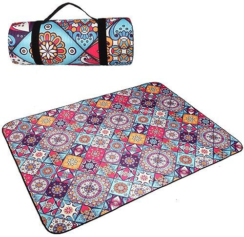 EUPXRHY Picknickdecke Wasserdicht & Isoliert, 3 Schichten Verdickt Picknick Decke mit Aluminiumfolie, Stranddecke Sandfrei, XXL Camping Decke für Alle Jahreszeiten, Waschbar,F,300X300cm