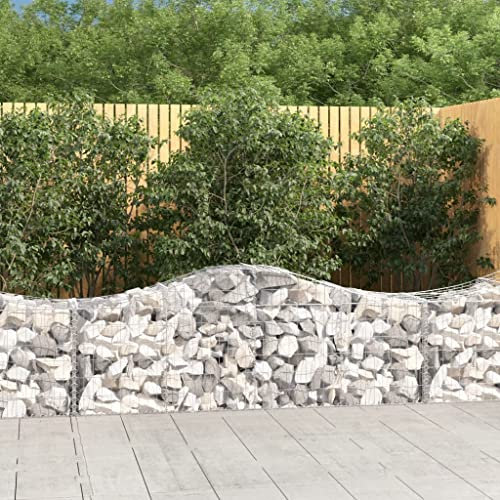 Higsose Gabione Mit Hochbogen 12 STK 200x50x60/80cm Silber,Verzinktes Eisen,Steinkörbe,Garden Wand,Mauersteine Gartenmauer,Drahtkorb Garten,Steinkorb Mauer,Mauergitter-Set Für Gabionen