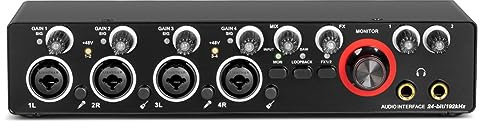 Audio Interface Card 4 Channel for Professional Recording Portable with Loopback Monitor for Audio Equipment