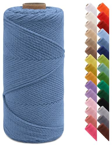 LEREATI Makramee Garn 2mm x 150m Häkeltasche Kordel Geflochten Baumwollgarn Baumwollkordel Natur Makramee Seil Häkelgarn für Handtasche, Wandbehang, Hängepflanze, Vorhang, Geschenk (Denim-Blau)