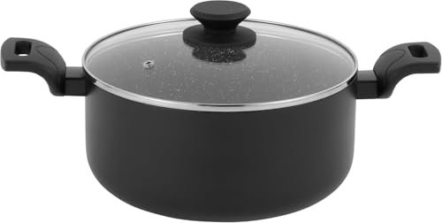 Progress Marble Ceramic 24cm Stockpot– Includes Tempered Glass Lid, 4.65L Cap., Non-Stick Cooking Pot, Metallic Marble Ceramic Coating, Induction Suitable, Heat Resistant, Pressed Aluminium, PFAS-Free